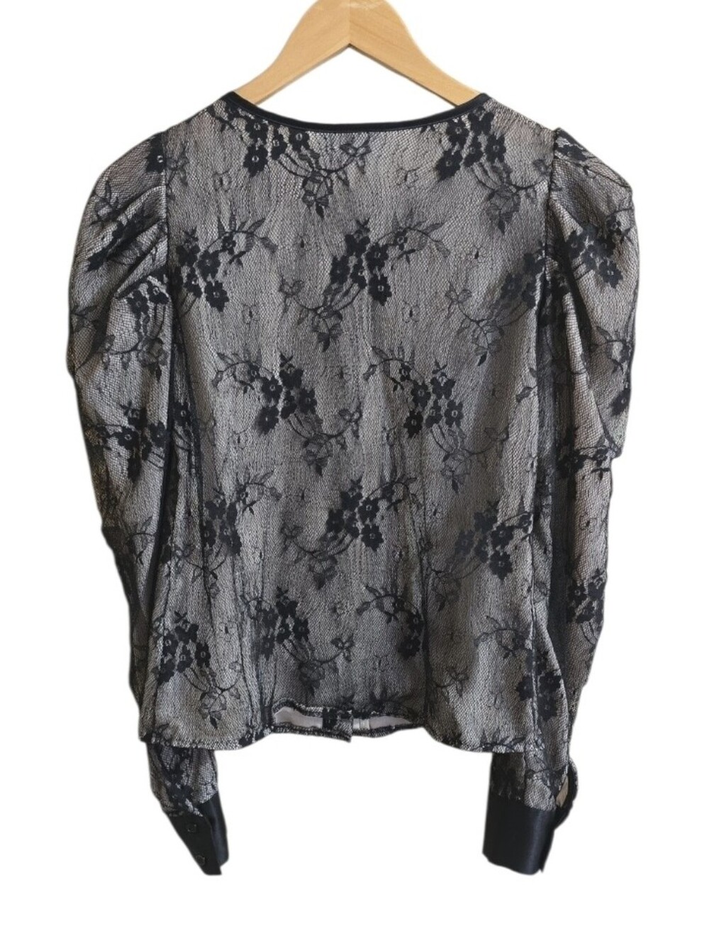 Vintage Whimsigoth Black Sheer Lace Silk Lined Button Down Blouse. Est Small - Picture 6 of 9